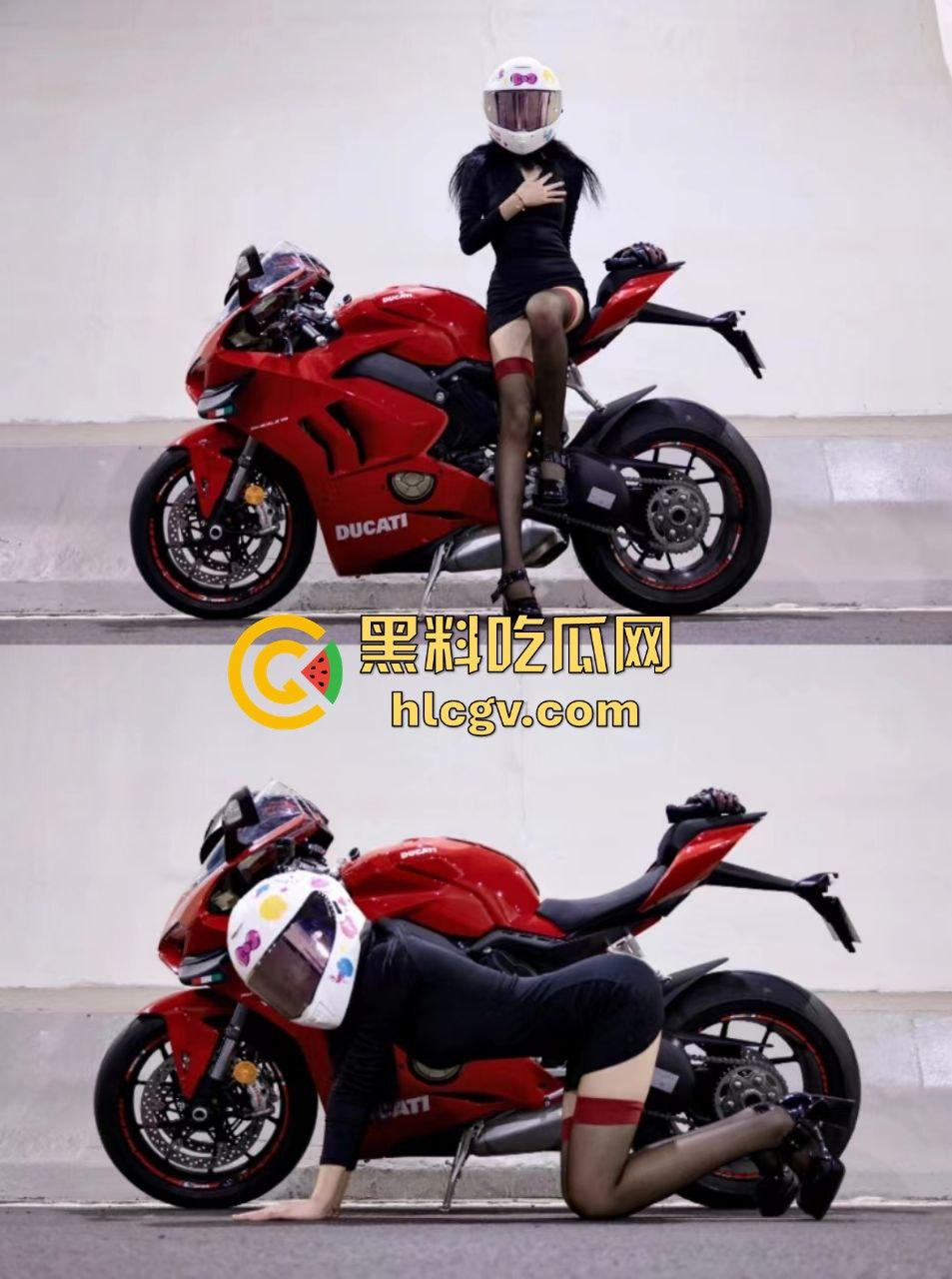 机车媛写真为流量拼命!杜卡迪一震白带外流,跪地当狗摆拍简直骚出新高度!-3